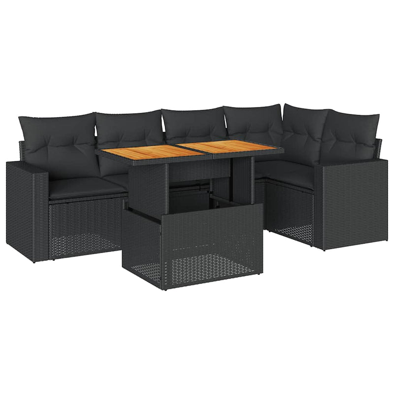 vidaXL 6 Piece Garden Sofa Set with Cushions Black Poly Rattan