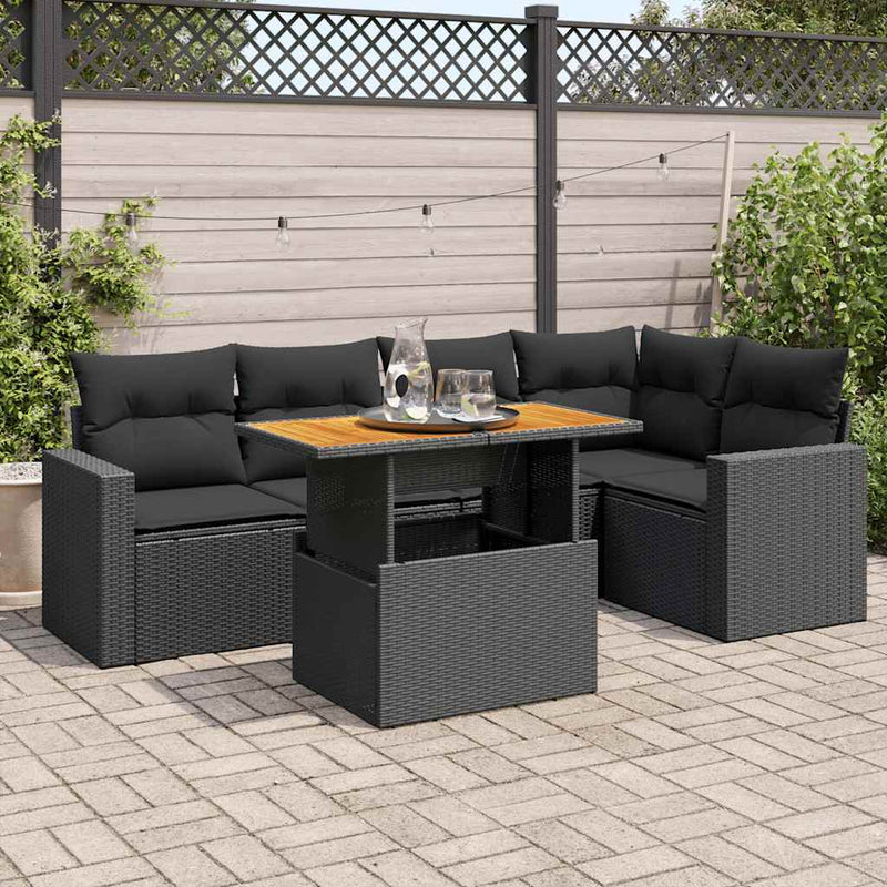 vidaXL 6 Piece Garden Sofa Set with Cushions Black Poly Rattan