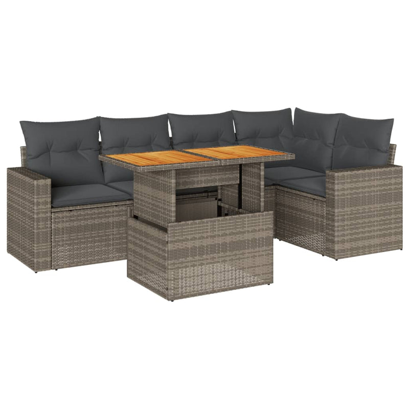 vidaXL 6 Piece Garden Sofa Set with Cushions Grey Poly Rattan