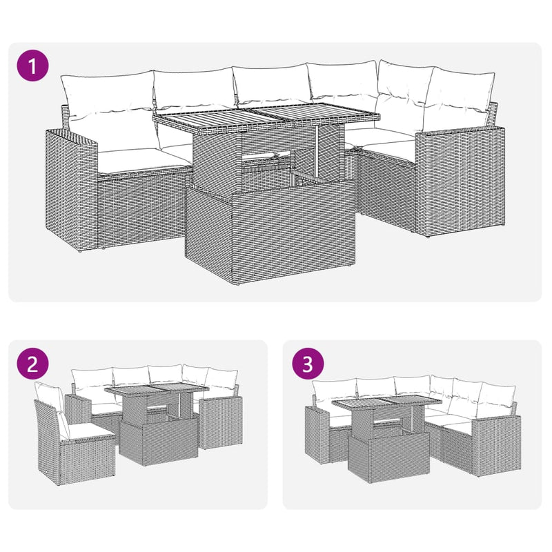 vidaXL 6 Piece Garden Sofa Set with Cushions Grey Poly Rattan