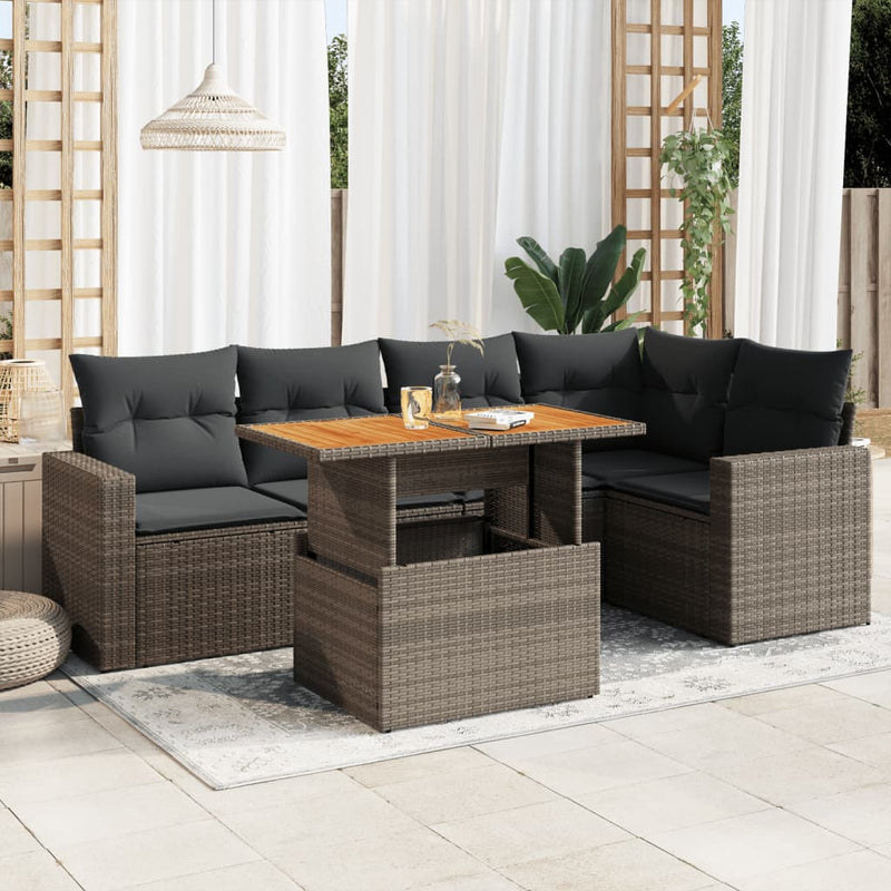 vidaXL 6 Piece Garden Sofa Set with Cushions Grey Poly Rattan