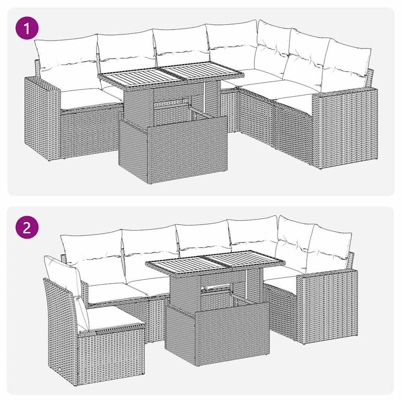 vidaXL 7 Piece Garden Sofa Set with Cushions Black Poly Rattan