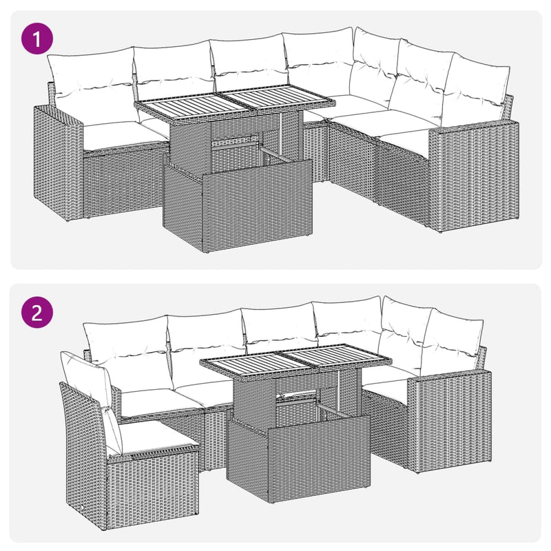 vidaXL 7 Piece Garden Sofa Set with Cushions Black Poly Rattan