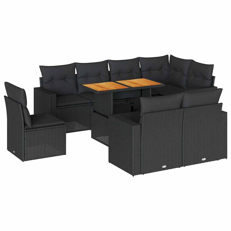 vidaXL 9 Piece Garden Sofa Set with Cushions Black Poly Rattan