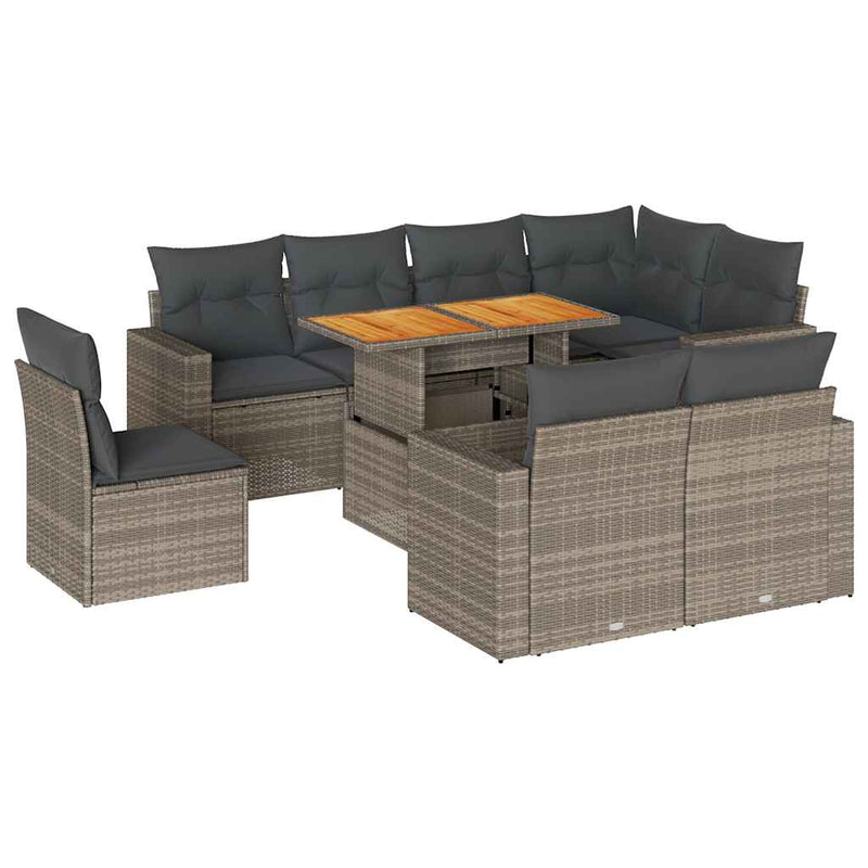 vidaXL 9 Piece Garden Sofa Set with Cushions Grey Poly Rattan