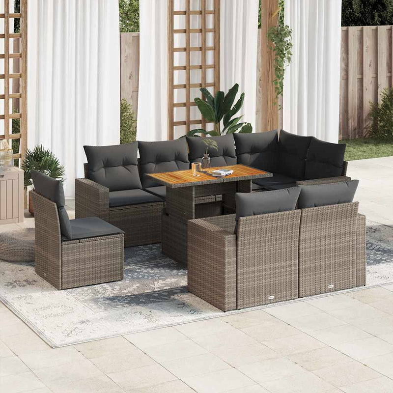 vidaXL 9 Piece Garden Sofa Set with Cushions Grey Poly Rattan