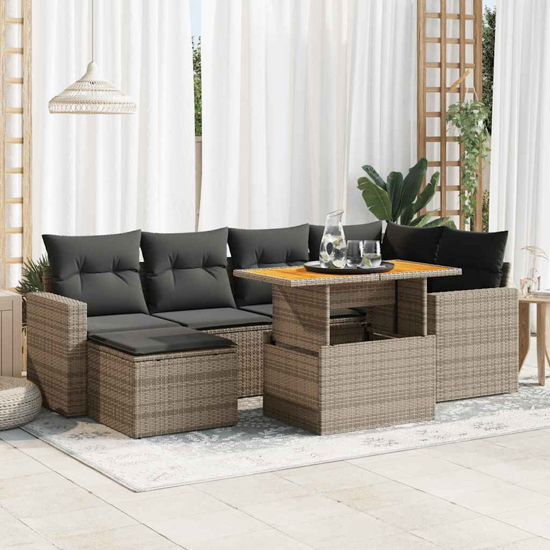 vidaXL 7 Piece Garden Sofa Set with Cushions Grey Poly Rattan