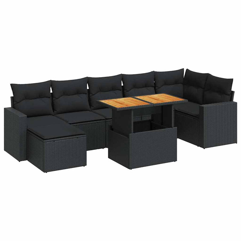 vidaXL 8 Piece Garden Sofa Set with Cushions Black Poly Rattan
