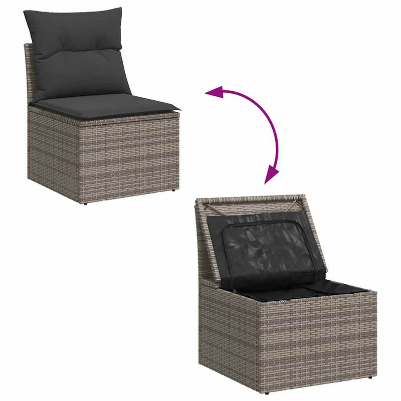vidaXL 8 Piece Garden Sofa Set with Cushions Grey Poly Rattan