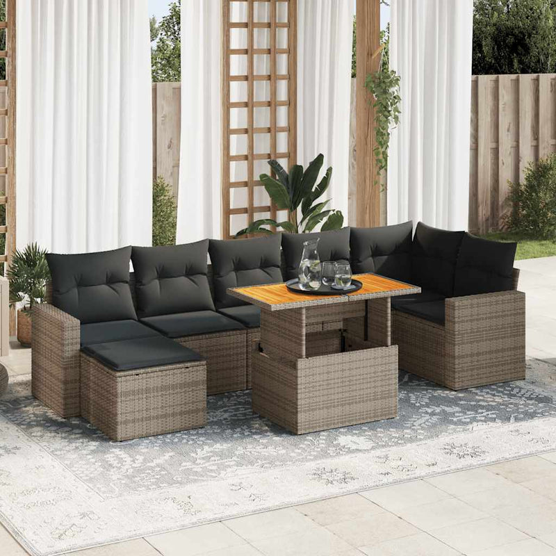 vidaXL 8 Piece Garden Sofa Set with Cushions Grey Poly Rattan