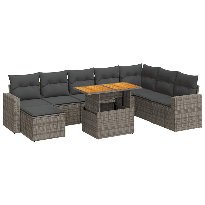 9 Piece Garden Sofa Set with Cushions Grey Poly Rattan