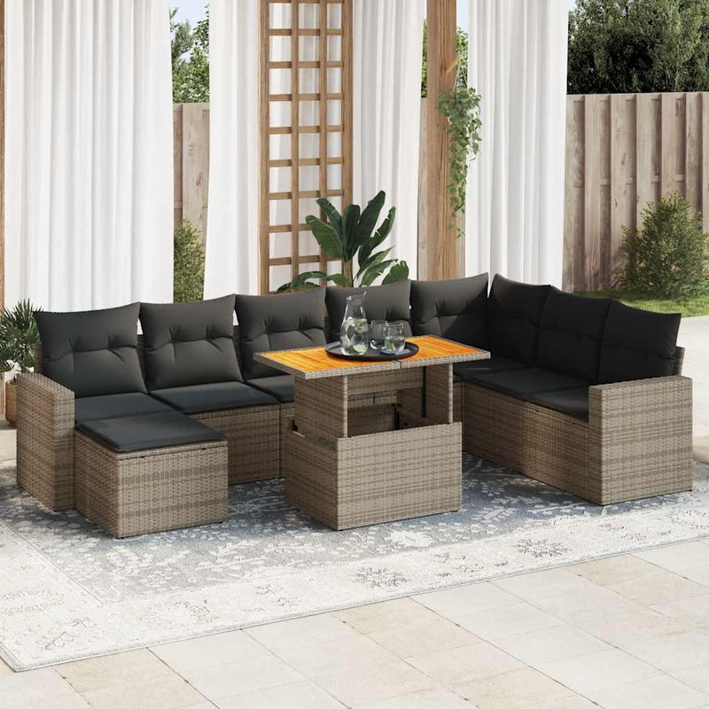 vidaXL 9 Piece Garden Sofa Set with Cushions Grey Poly Rattan