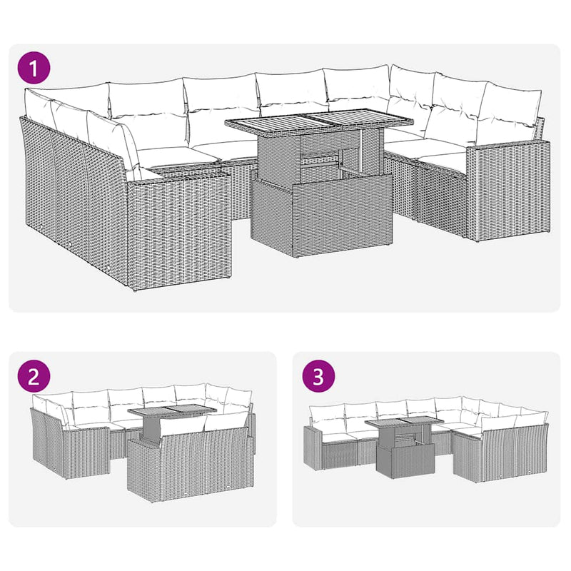 vidaXL 10 Piece Garden Sofa Set with Cushions Black Poly Rattan