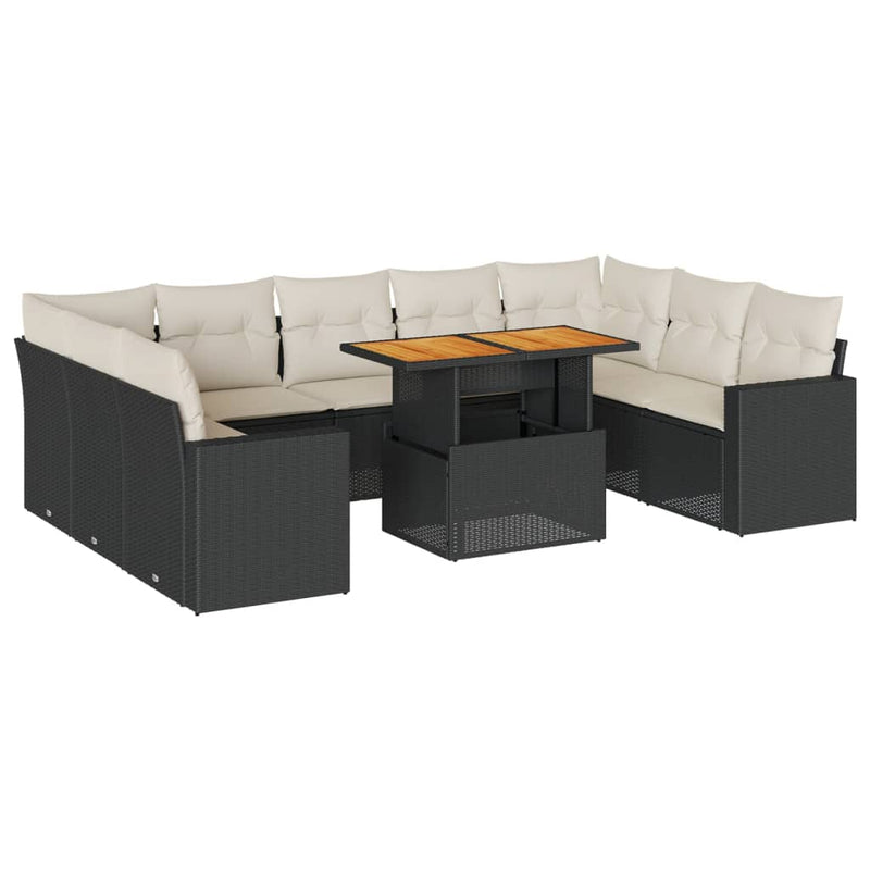 vidaXL 10 Piece Garden Sofa Set with Cushions Black Poly Rattan
