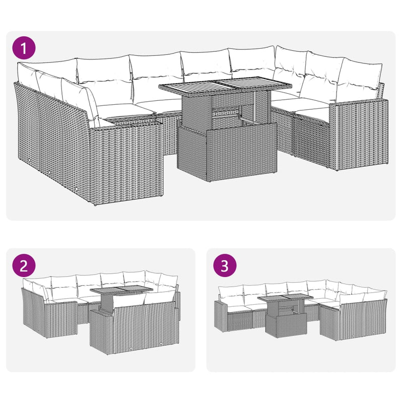 vidaXL 10 Piece Garden Sofa Set with Cushions Black Poly Rattan