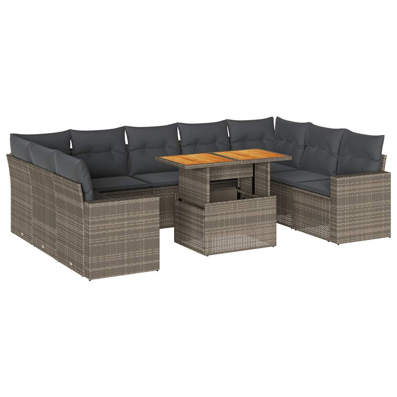 10 Piece Garden Sofa Set with Cushions Grey Poly Rattan