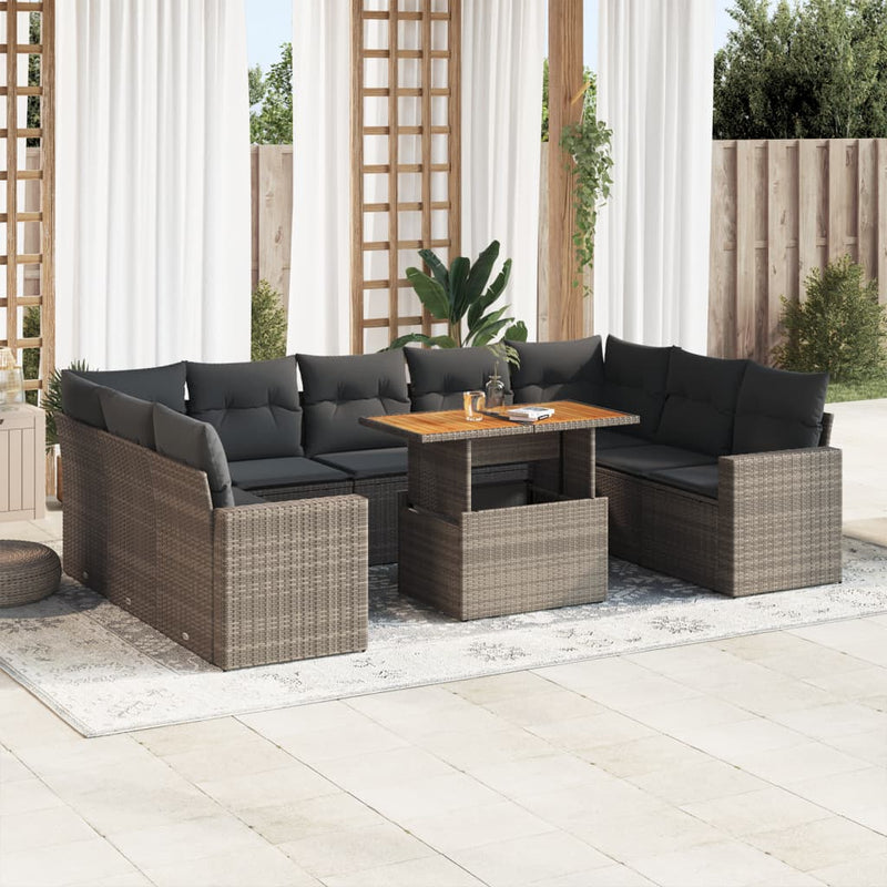vidaXL 10 Piece Garden Sofa Set with Cushions Grey Poly Rattan