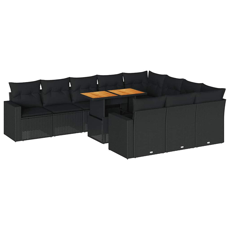 vidaXL 11 Piece Garden Sofa Set with Cushions Black Poly Rattan