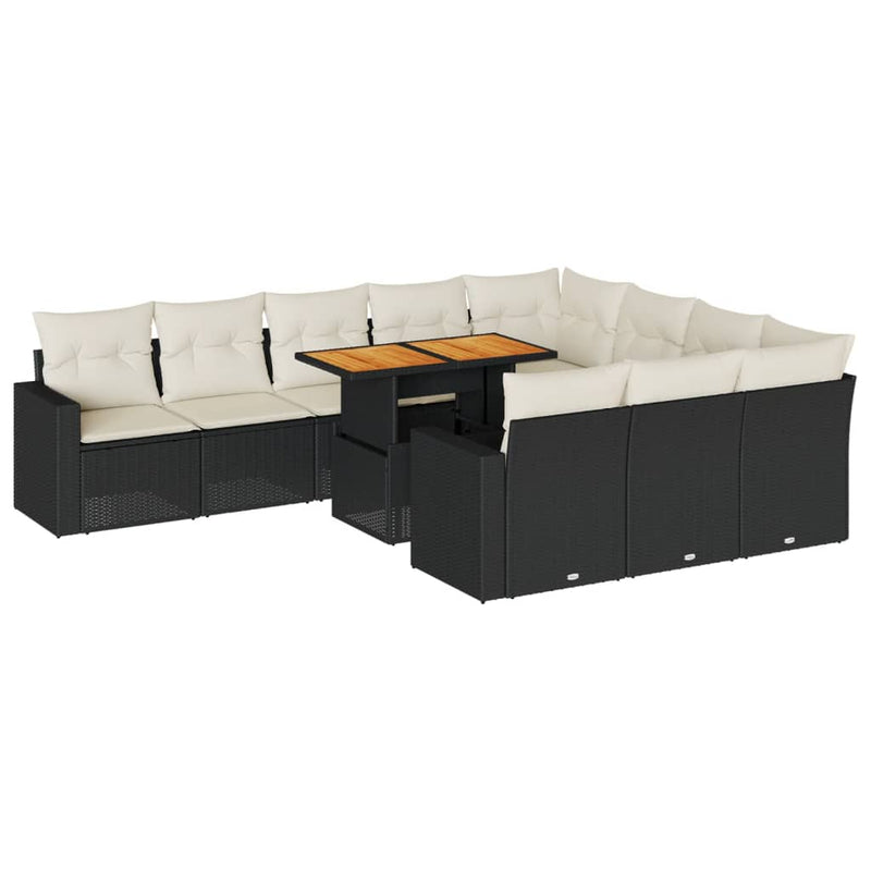 vidaXL 11 Piece Garden Sofa Set with Cushions Black Poly Rattan