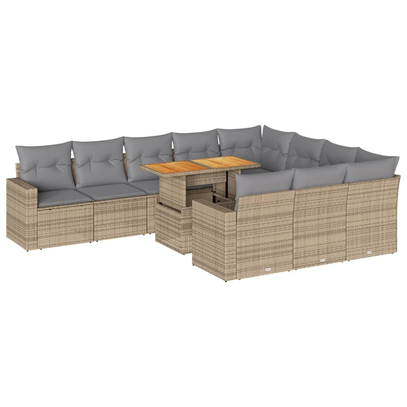 11 Piece Garden Sofa Set with Cushions Beige Poly Rattan