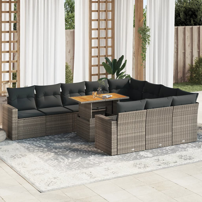 vidaXL 11 Piece Garden Sofa Set with Cushions Grey Poly Rattan