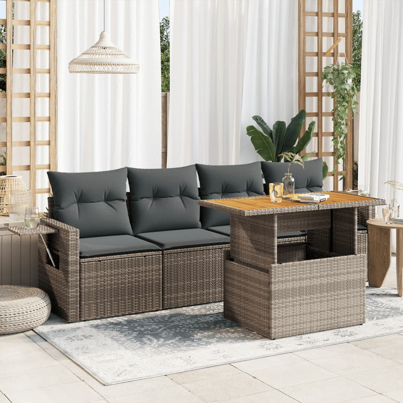 vidaXL 5 Piece Garden Sofa Set with Cushions Grey Poly Rattan