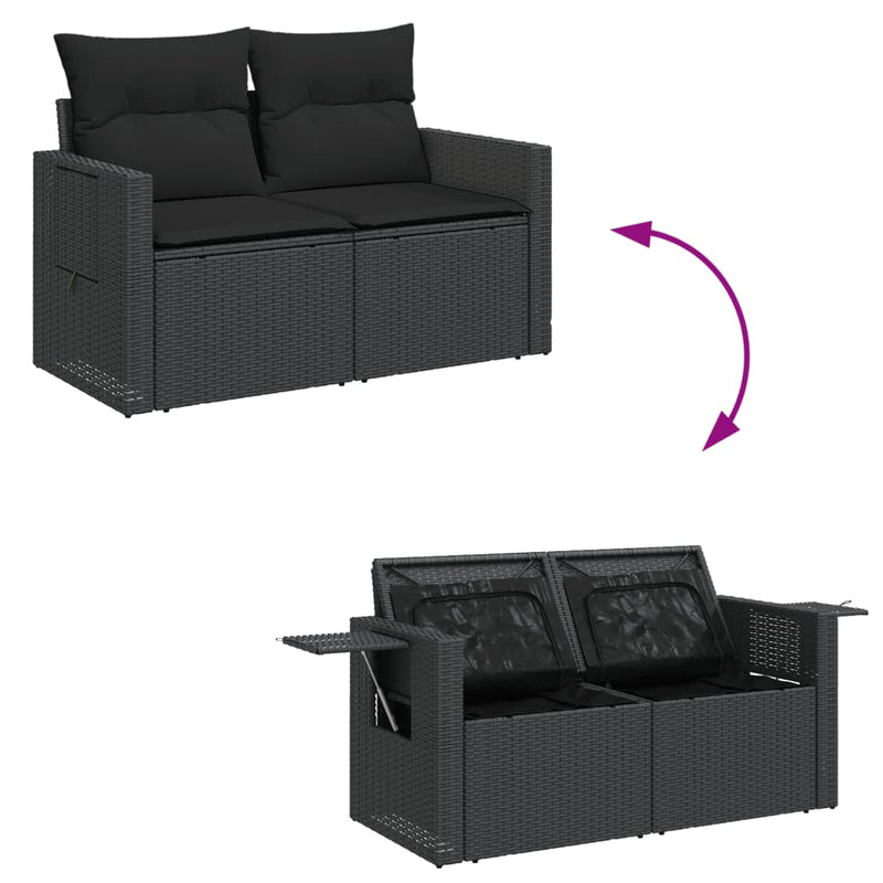vidaXL 6 Piece Garden Sofa Set with Cushions Black Poly Rattan