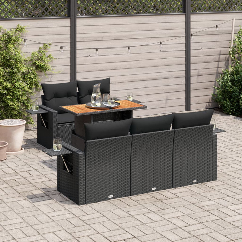 vidaXL 6 Piece Garden Sofa Set with Cushions Black Poly Rattan