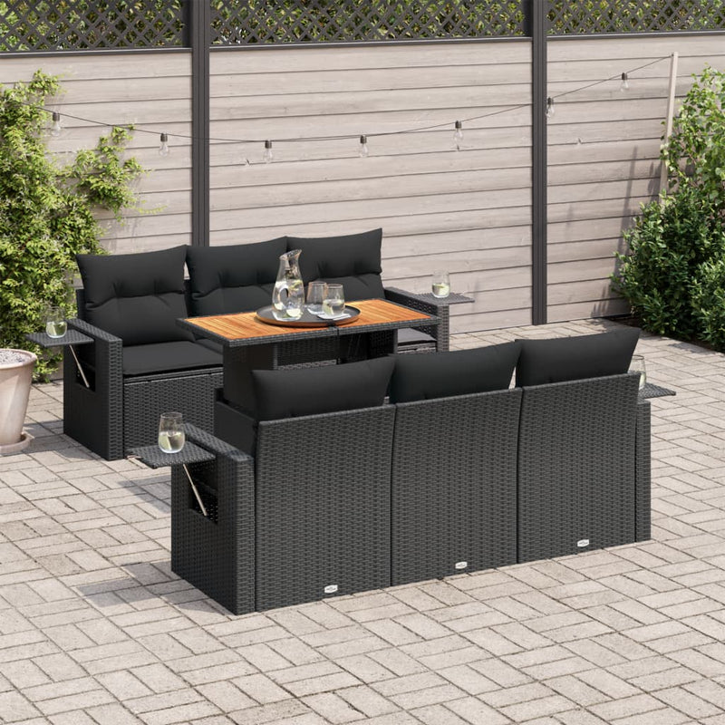 vidaXL 7 Piece Garden Sofa Set with Cushions Black Poly Rattan