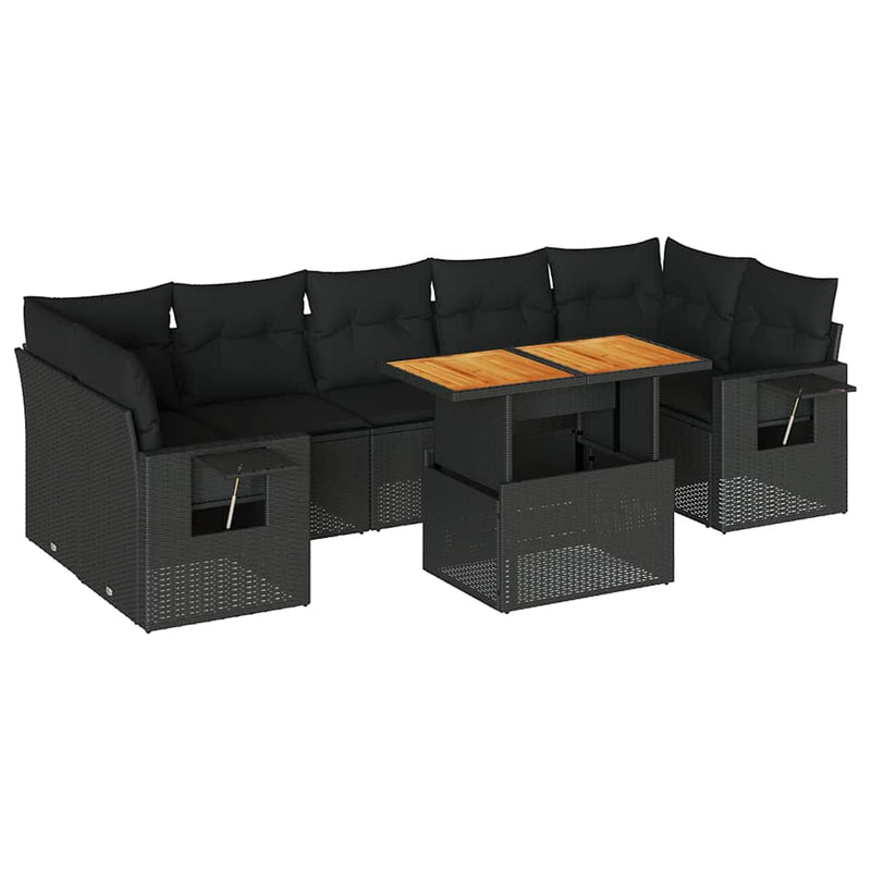 vidaXL 8 Piece Garden Sofa Set with Cushions Black Poly Rattan