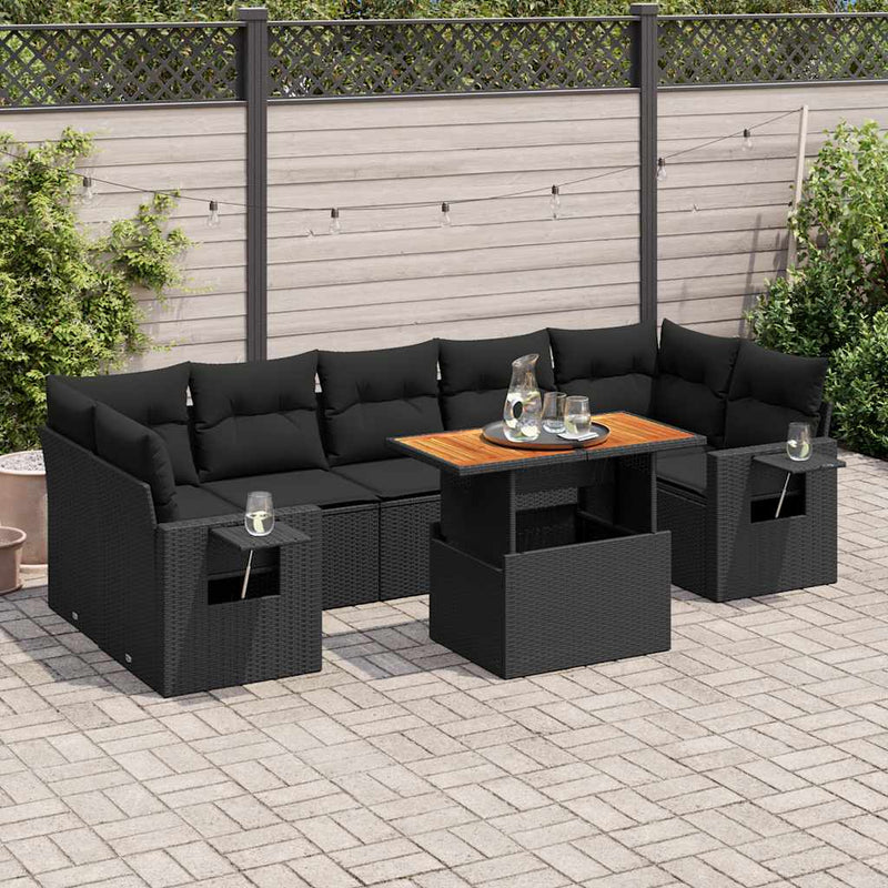 vidaXL 8 Piece Garden Sofa Set with Cushions Black Poly Rattan