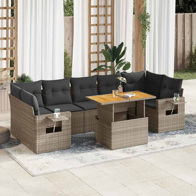 8 Piece Garden Sofa Set with Cushions Grey Poly Rattan