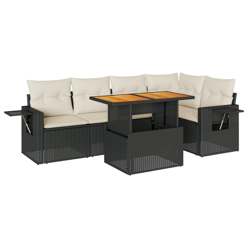 vidaXL 6 Piece Garden Sofa Set with Cushions Black Poly Rattan