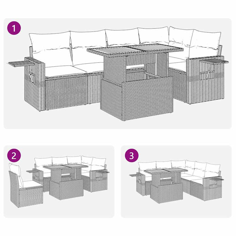 vidaXL 6 Piece Garden Sofa Set with Cushions Black Poly Rattan