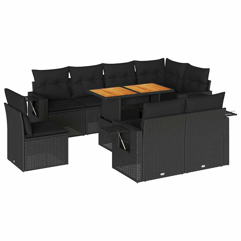 vidaXL 9 Piece Garden Sofa Set with Cushions Black Poly Rattan
