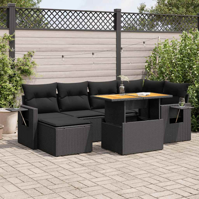 vidaXL 7 Piece Garden Sofa Set with Cushions Black Poly Rattan