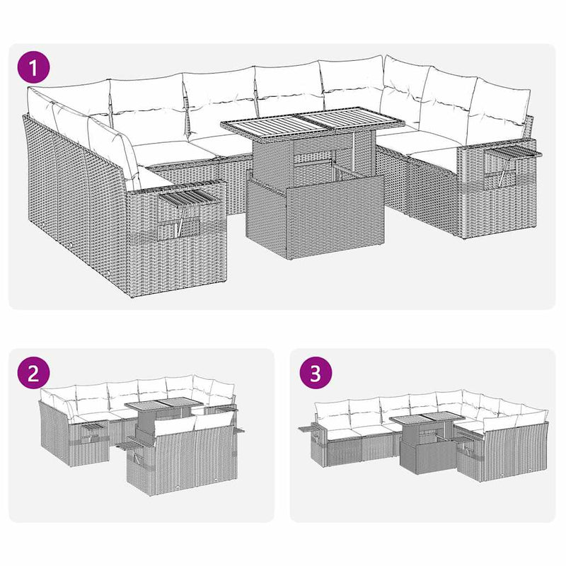 vidaXL 10 Piece Garden Sofa Set with Cushions Black Poly Rattan