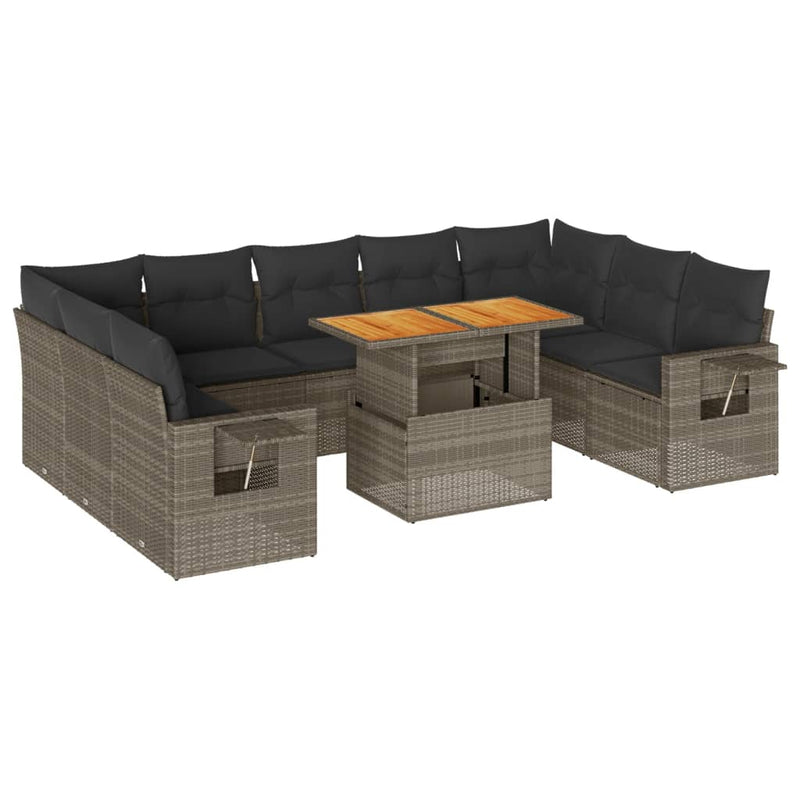 vidaXL 10 Piece Garden Sofa Set with Cushions Grey Poly Rattan