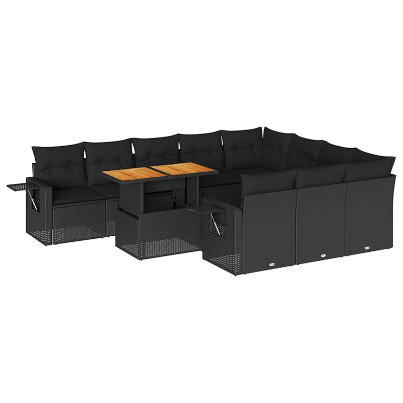 vidaXL 11 Piece Garden Sofa Set with Cushions Black Poly Rattan