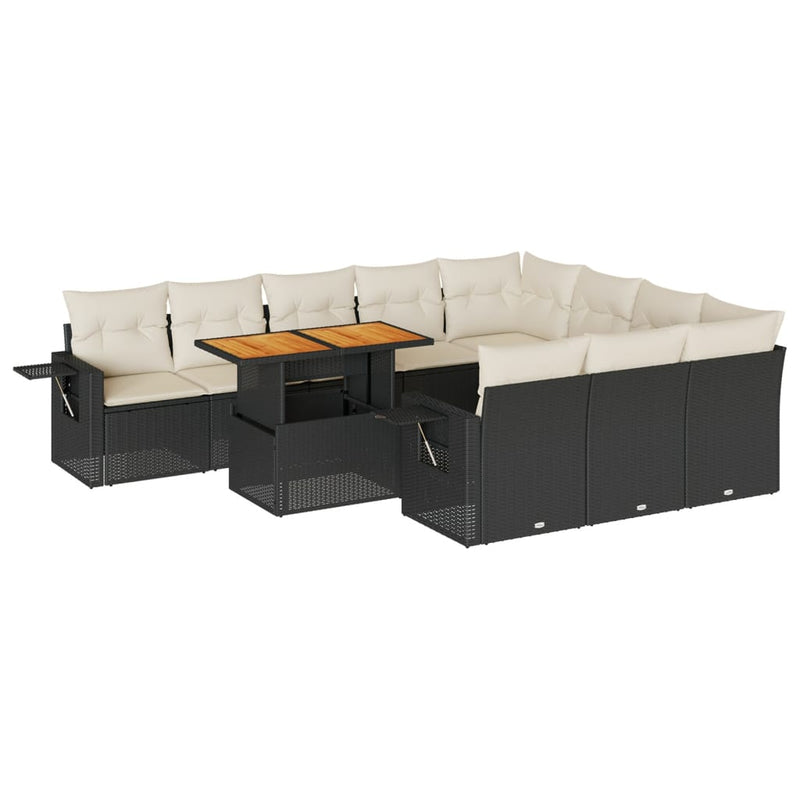 vidaXL 11 Piece Garden Sofa Set with Cushions Black Poly Rattan