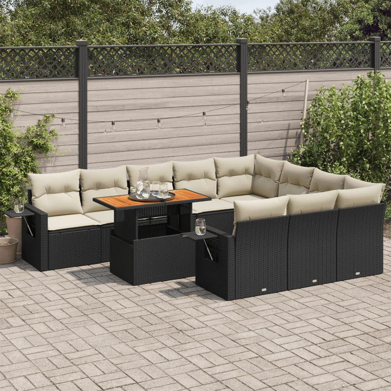 vidaXL 11 Piece Garden Sofa Set with Cushions Black Poly Rattan
