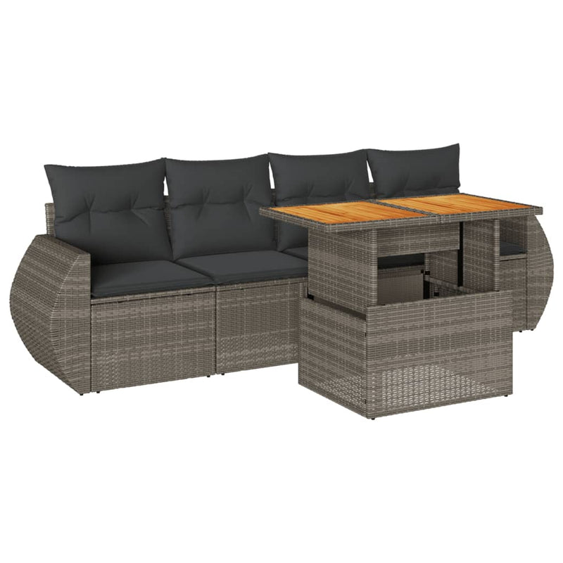 vidaXL 5 Piece Garden Sofa Set with Cushions Grey Poly Rattan