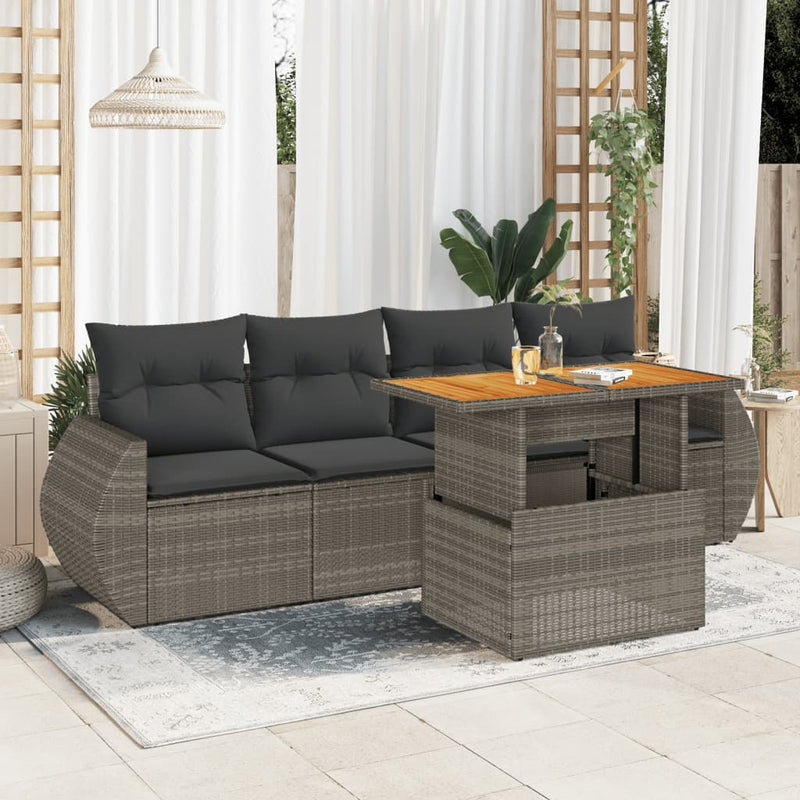 vidaXL 5 Piece Garden Sofa Set with Cushions Grey Poly Rattan