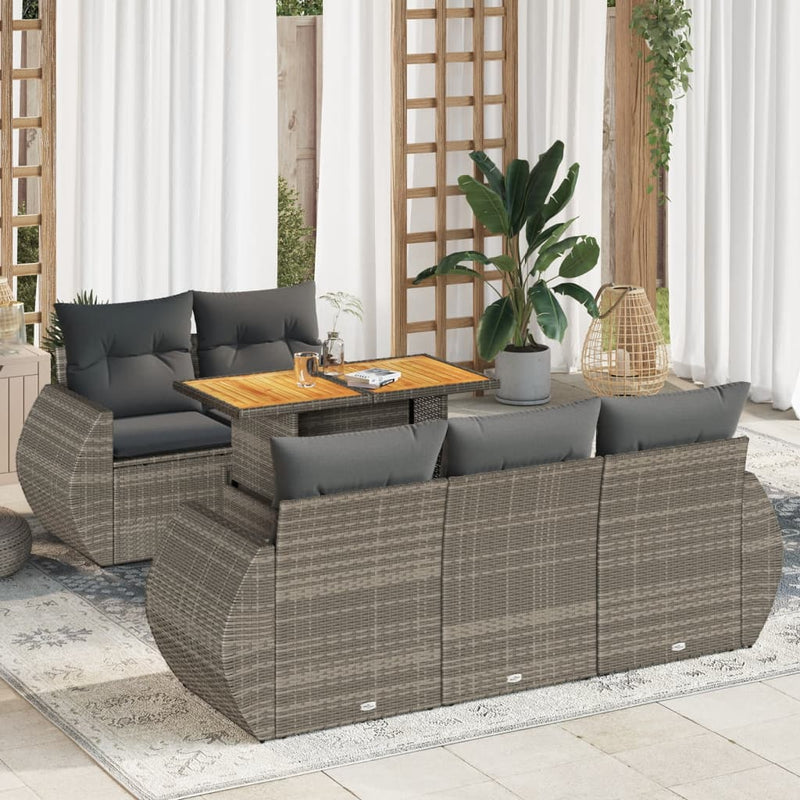 6 Piece Garden Sofa Set with Cushions Grey Poly Rattan