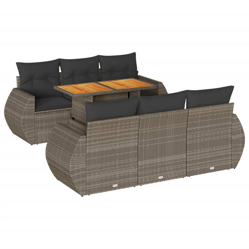 vidaXL 7 Piece Garden Sofa Set with Cushions Grey Poly Rattan