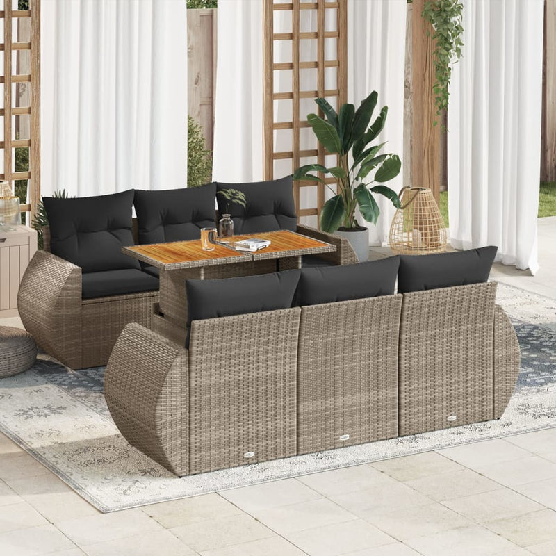vidaXL 7 Piece Garden Sofa Set with Cushions Grey Poly Rattan