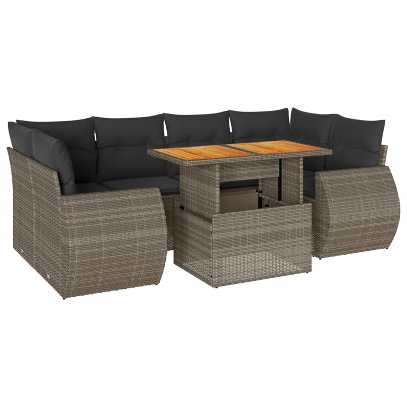 vidaXL 7 Piece Garden Sofa Set with Cushions Grey Poly Rattan