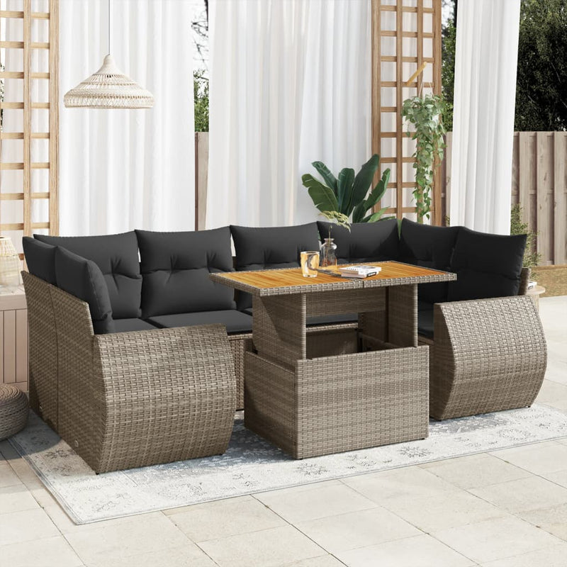 vidaXL 7 Piece Garden Sofa Set with Cushions Grey Poly Rattan