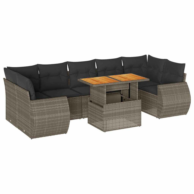 8 Piece Garden Sofa Set with Cushions Grey Poly Rattan