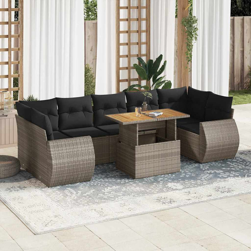 vidaXL 8 Piece Garden Sofa Set with Cushions Grey Poly Rattan